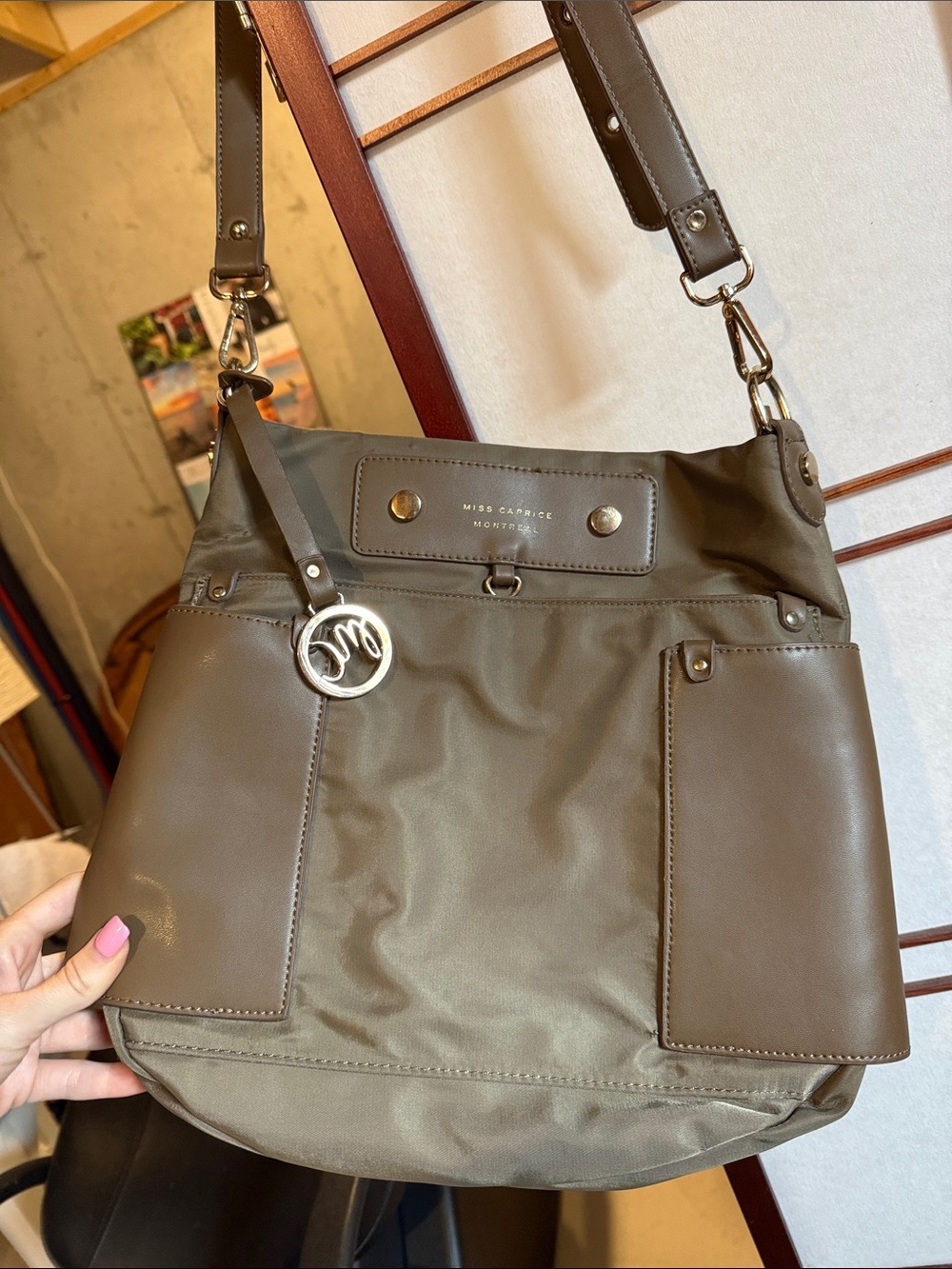Olive Shoulder Bag with Adjustable Strap